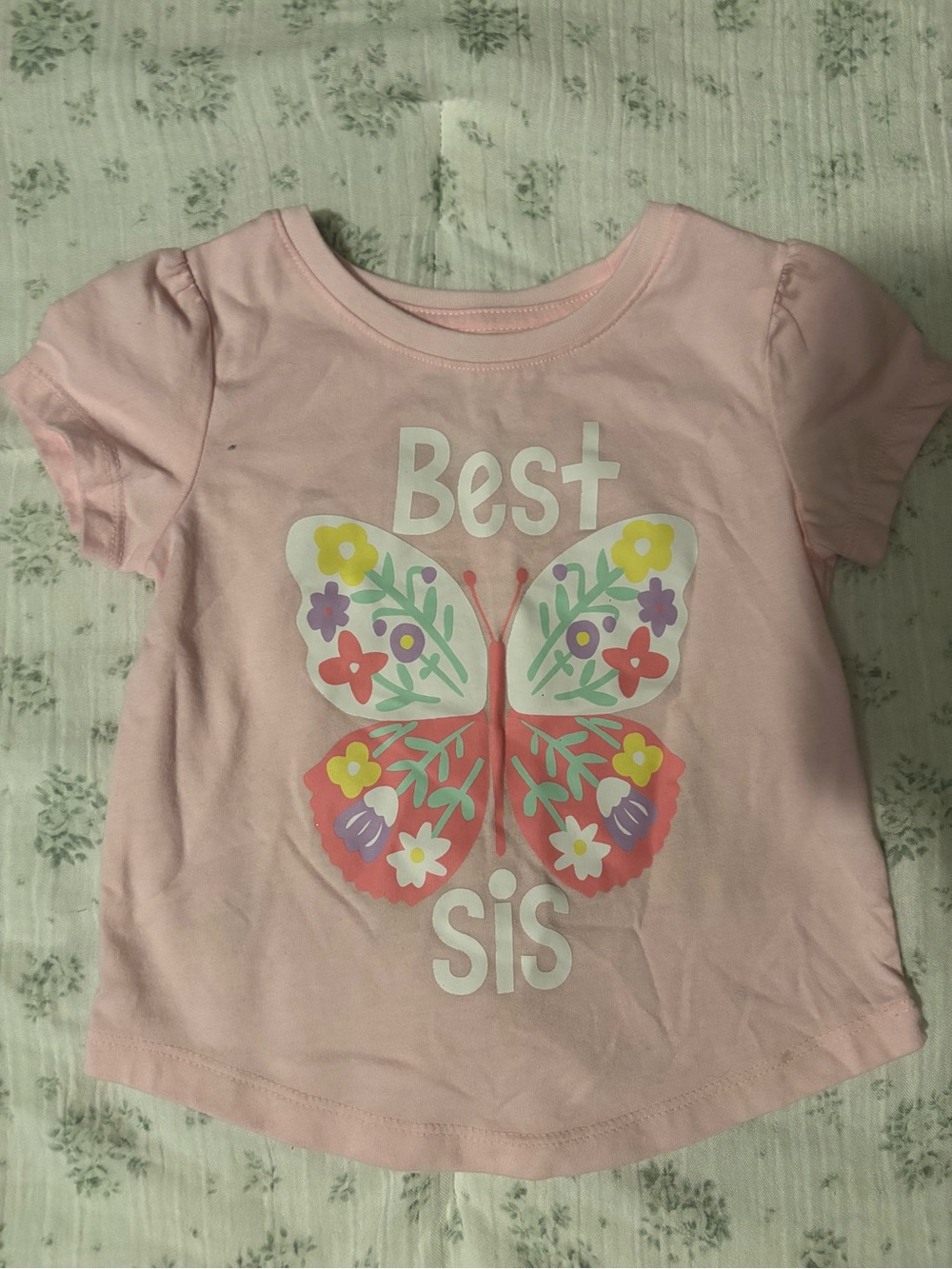 Falls Creek Pink Short-Sleeve Tee with Floral Butterfly "Best Sis" Graphic